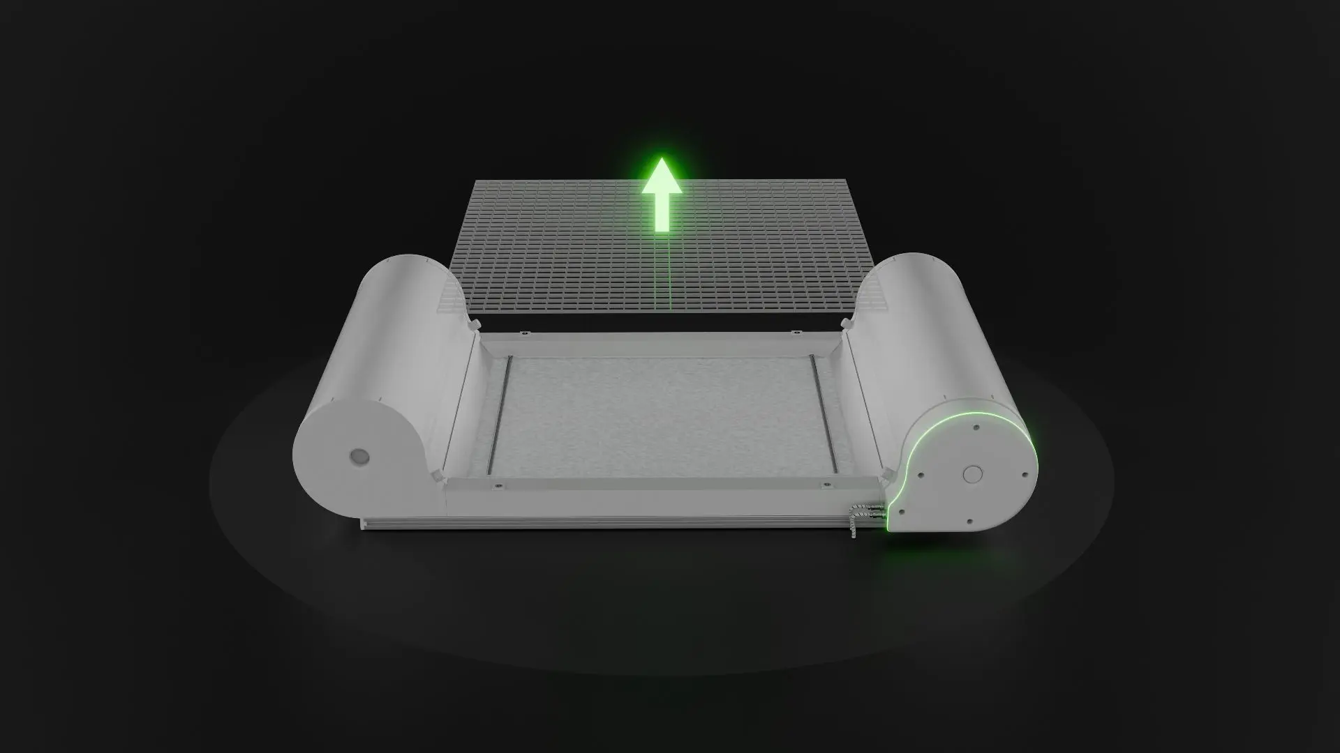 A computer keyboard with a green light on it.