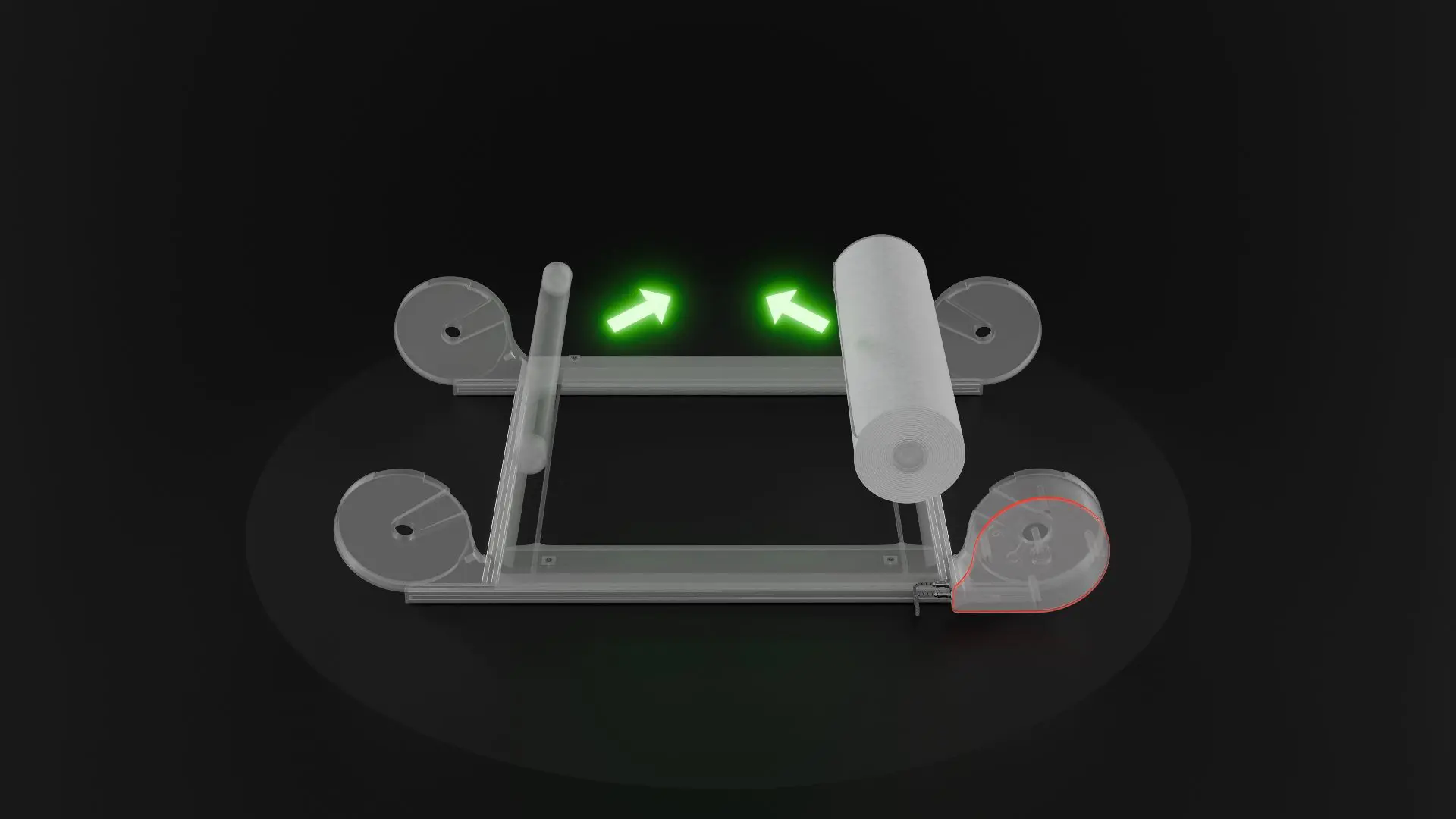 A green light is on the back of an object.